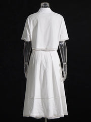 Women's Two Piece Skirt Set Short Sleeve Top & High Waist A-Line Casual Skirt Set