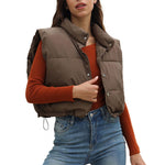 Ultra-Insulated Padded Puffer Vest with High Neck and Adjustable Hem Crop Top Vest