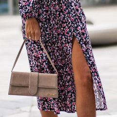 Casual Floral Print Party Long Dress Beach Split Loose Dress
