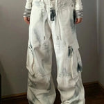 White Stained Multi-Pocket Cargo pants