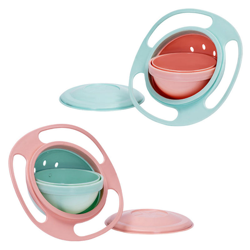 Universal Baby Gyro Rotating Bowl Magic 360° Rotating Spill Proof Bowl With Lid Baby Feeding Bowl