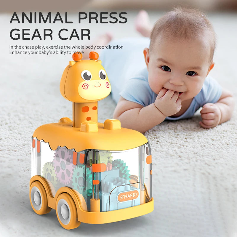 Animal Press Gear Car Children's Toy Car Pull Back Children Inertial Car Puzzle Animals Car Gift for Kids