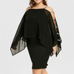 Plus Size Cold Shoulder Cape Dress with Sheer Overlay  Asymmetric Chiffon Strapless Mini Dress