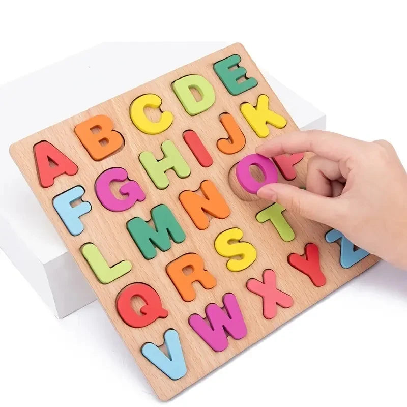 Colorful Alphabet Number Wooden Puzzles for Kids Montessori Intelligent Matching Game Preschool Children Early Educational Toys