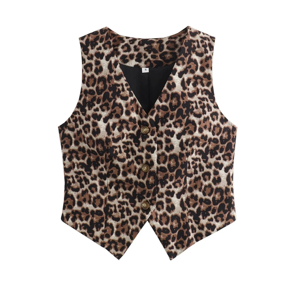 Women's Leopard Print Vest New Fashion V-Neck Single-Breasted Casual Vest Top