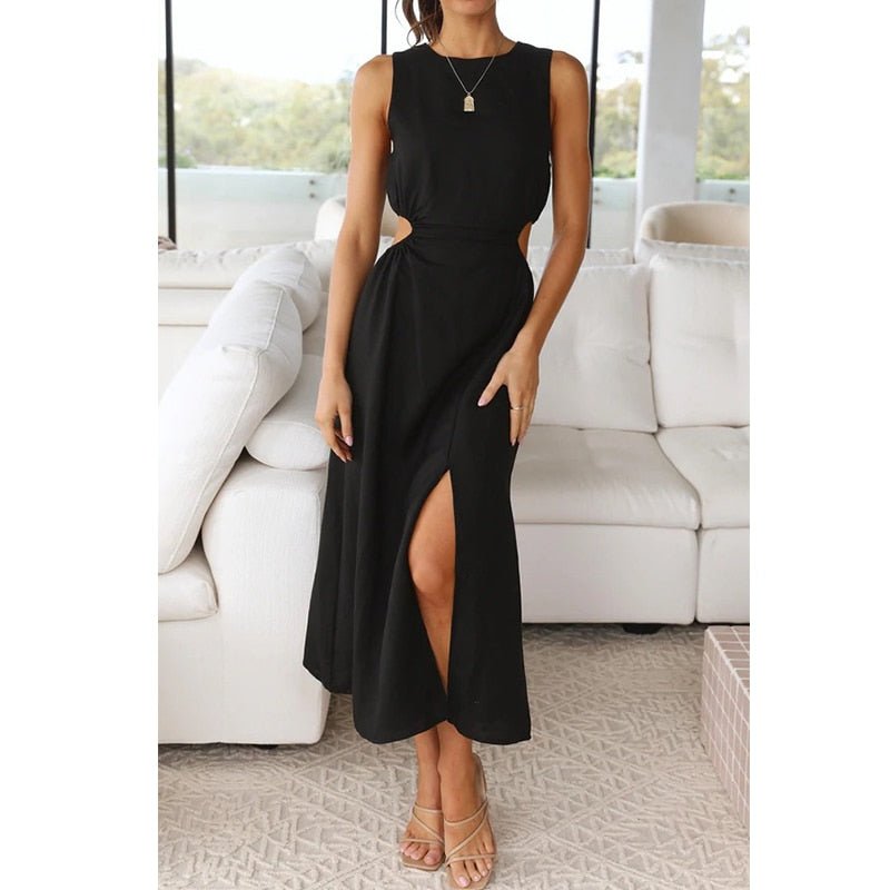 Cut out midi dress black