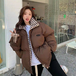 Winter Cotton Quilted Jacket for Women Zipper Loose Padded Coat Solid Thick Warm Puffer Parkas Jackets