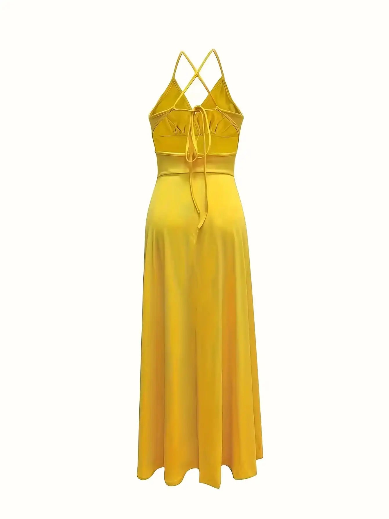 Yellow dress with thin straps on a white background