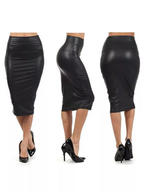 Women's Back Split Sexy Skirt Bodycon Clubwear Skirt High Waist PU Leather Skirt Vintage Long Pencil Skirts