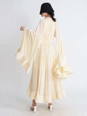 Modernicities Long Dresses For Women V Neck Cloak Sleeve High Waist Ruffles Irregular Hem Summer Dress