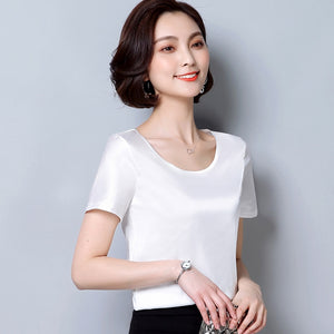 Short Sleeve Blouses Satin Blouse for Women Chic Casual Tops