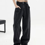 Women's Baggy  Long Jeans Black Wide Leg Trousers Streetwear Vintage High Waist Denim Pants Big Pocket