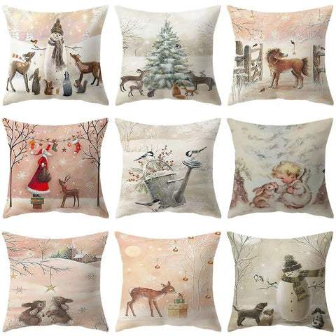 Christmas Pillow Covers Elk Tree Merry Xmas Home Decor Sofa Cushion Decorative Throw Holiday Set