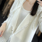 Women's 100% Merino Wool Tassel Cardigan Wide Collar Autumn/Winter Cardigan