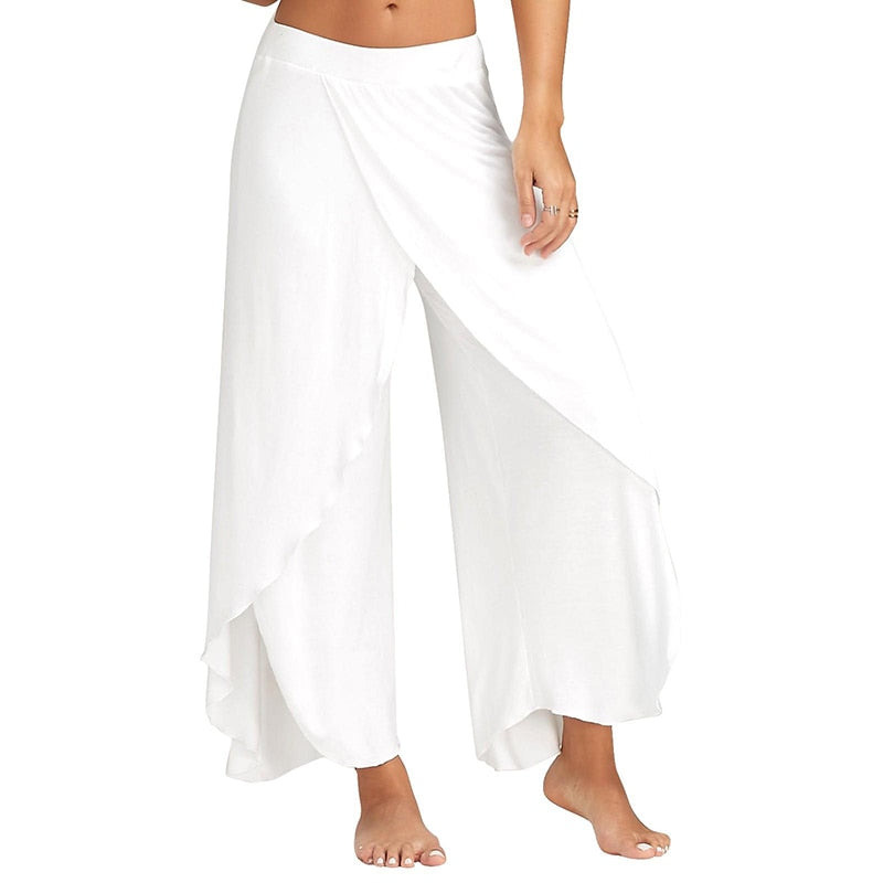 Women's Slit Flared Palazzo Trousers Wide Leg High Waist Loose Chiffon Yoga Pants