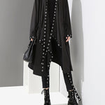 Loose Fit Ribbon Pleated Coat Black Hollow Out Goth Coat
