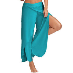 Women's Slit Flared Palazzo Trousers Wide Leg High Waist Loose Chiffon Yoga Pants