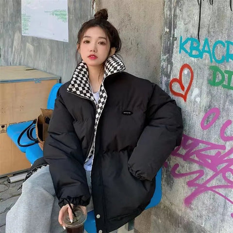 Quilted Jacket Women Winter Cotton Zipper Loose Padded Solid Thick Warm Puffer Parka Outerwear