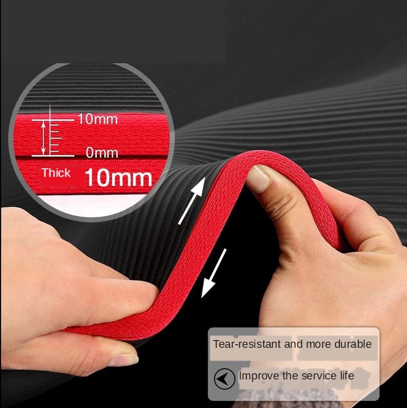 Red strap being stretched with a close-up of its thickness and hands holding it.