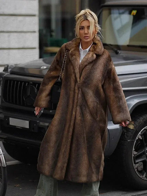 Brown Long Faux Fur Coat