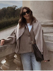 Women's Oversized Faux Wool Blazer – Casual Chic Jacket Outerwear