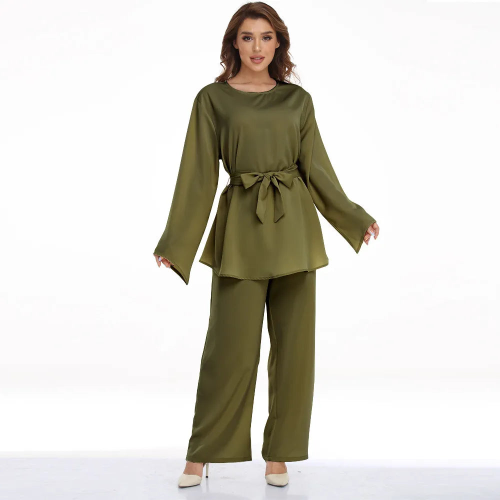 Plus Size Clothing Women's Lace-up Two-piece Pant Sets Solid Pattern Loose Fit