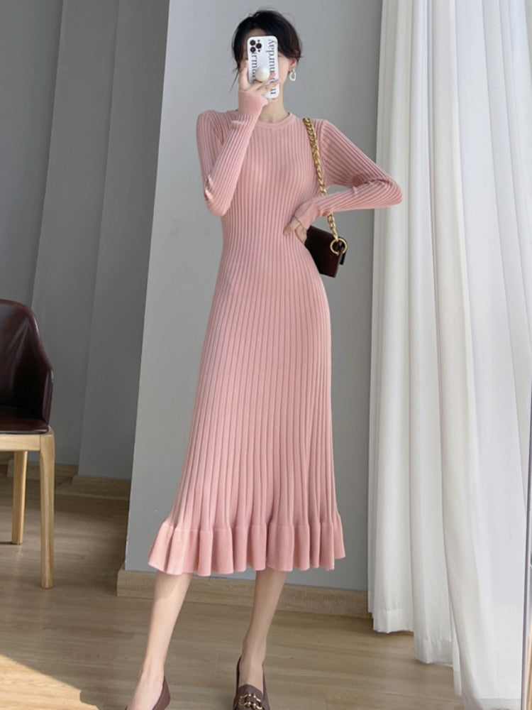 Sexy A-line Slim Thick Mermaid Sweater Maxi Dress