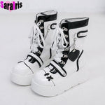 Gothic Mid Calf High Platform Boots for Women High Heel PU Faux Leather Wedge Boots
