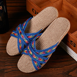 Women's Slippers Home Summer Cross Strap Slippers Moccasins Natural Hemp Slippers Comfy Multicolor