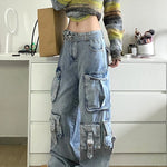 Cargo Jeans American Style Street Style Baggy Cargo Pants for Women Multi-pocket Wide Leg Denims