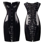 Short PVC Leather Corset Dress Black/Red Colors Sexy Shiny Women's Gothic Slim Body Vinyl Latex Club Mini Bodycon Dress