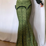 Y2K Vintage Fashion Green Long Mermaid Skirt Graphic Print Lace Trim Mid-High Waist Skirt 2000s Aesthetic