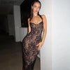 Black Lace Midi Dress Spaghetti Strap Backless Bodycon Spring/Summer Dress Luxury Evening Prom Wedding Guest Party Dresses