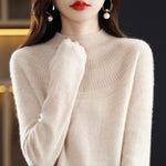 Women's Knitted O-Neck Cashmere Sweater 100% Pure Wool Pullover