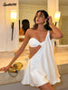 Elegant White One Shoulder Cut Out Bikini Mini Dress Women's Fashion Backless Vest Robes Sexy Vacation Beach Dress