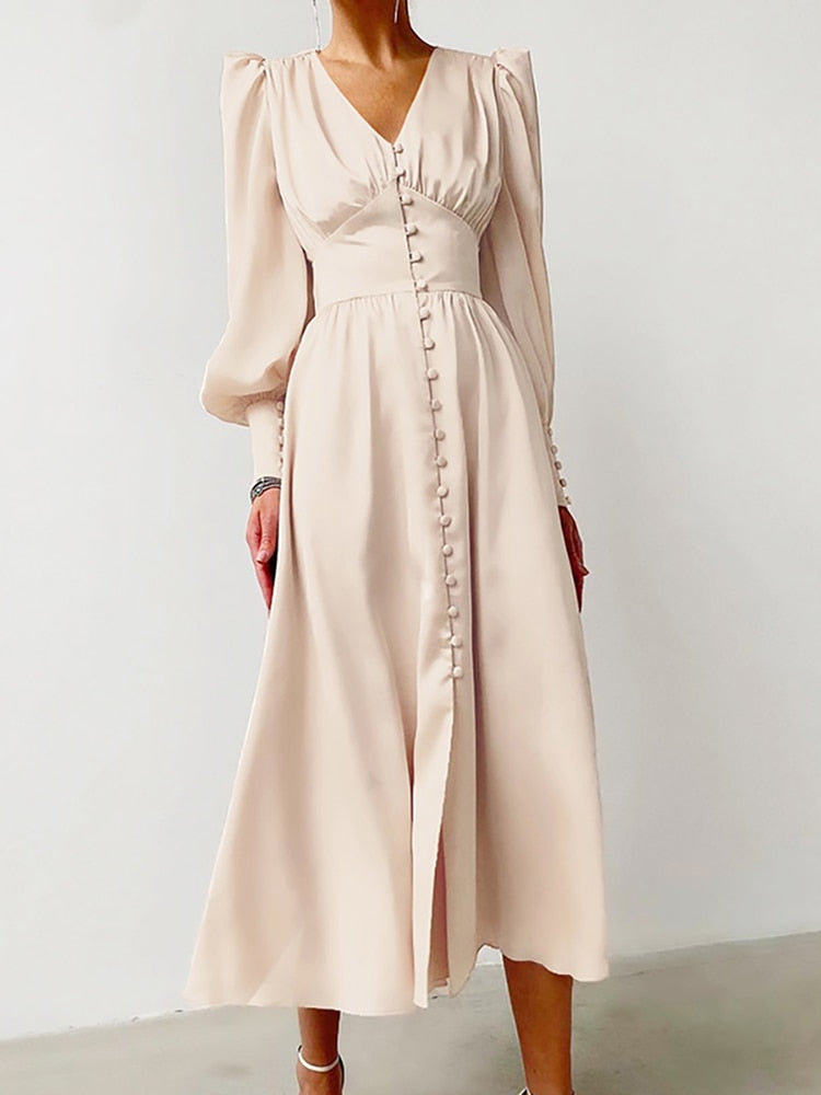 Elegant Button Down Dress For Women High Slit Chic Fashionable Midi Dress for the Stylish Woman