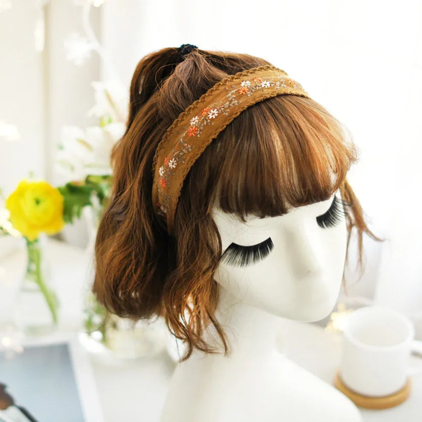 Bright Silk Wide Embroidered Headbands Hair Accessories Hairband for Girls Flower Crown Headbands for Women