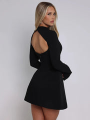 Elegant Long-Sleeve Backless Black Mini Dress for Chic Occasions