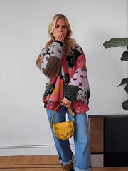 Women's Vintage Print Quilted Patchwork Jacket Autumn Winter Loose Boho Quilted Coat Jacket