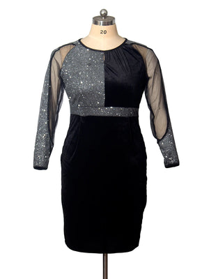 Plus Size Party Dresses for Women Elegant Sequin Embellished Patchwork Wedding Evening Bodycon Dress Office Dress