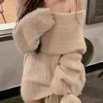 Women's Fashion Sexy White/Red/Khaki Knitted Of Shoulder Sweater Long Sleeve Y2k Elegant Pullover