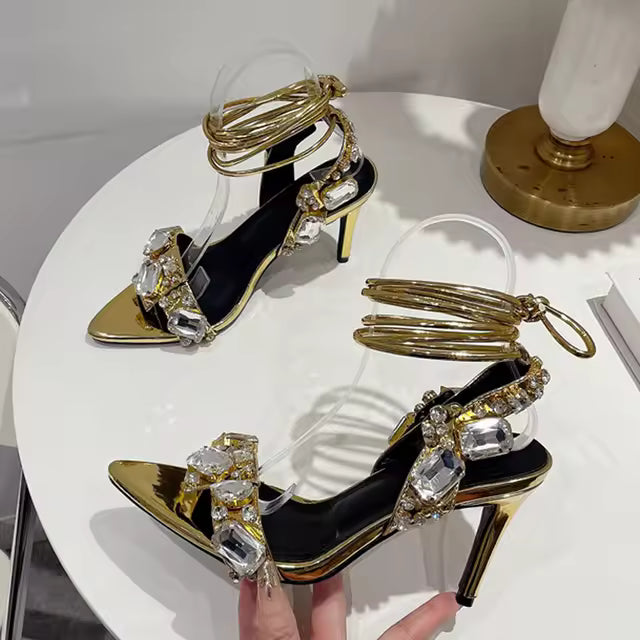Ankle Strap Gold stiletto  Sandals 