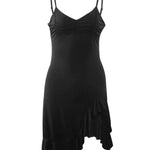 Elegant Black Ruched Asymmetrical Mini Dress Sexy Side Slit Ruffled Party Dress