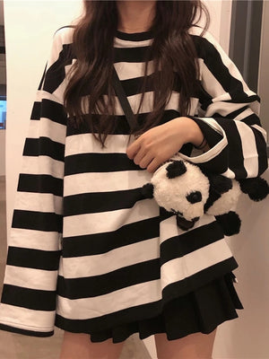 Striped Long Sleeve Couple Tops Gothic Shirts Oversized Women's Sweater