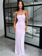 Strapless Backless Lace-Up Maxi Dress Spring Summer Off-Shoulder Sleeveless Sexy Bodycon Club Party Long Dress