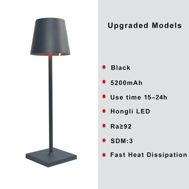 Cordless Table Lamp USB Rechargeable Waterproof Touch Switch Bedroom Hotel Living Room Restaurant