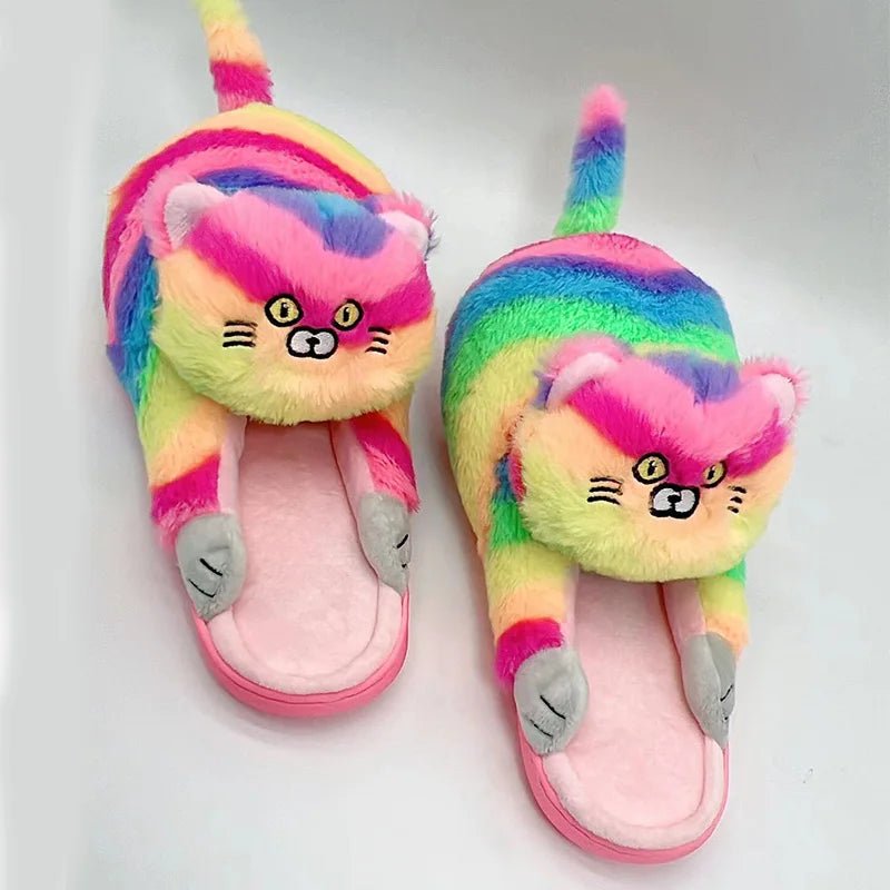 Cat Slippers Plush Cute Cartoon Soft Warm Fuzzy Indoor House Shoes Women Men Winter Furry