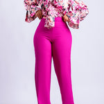 Ladies Two Pieces Set Printed Long Sleeve Blouses & High Waist Pants African Inspired Design