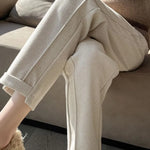 Cute Academia Tweed Straight Pants for Women Casual Herringbone Warm Thick Cropped Pants