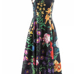 Women's Loose Summer Dress Square Collar Sleeveless Floral Print Midi Dresses